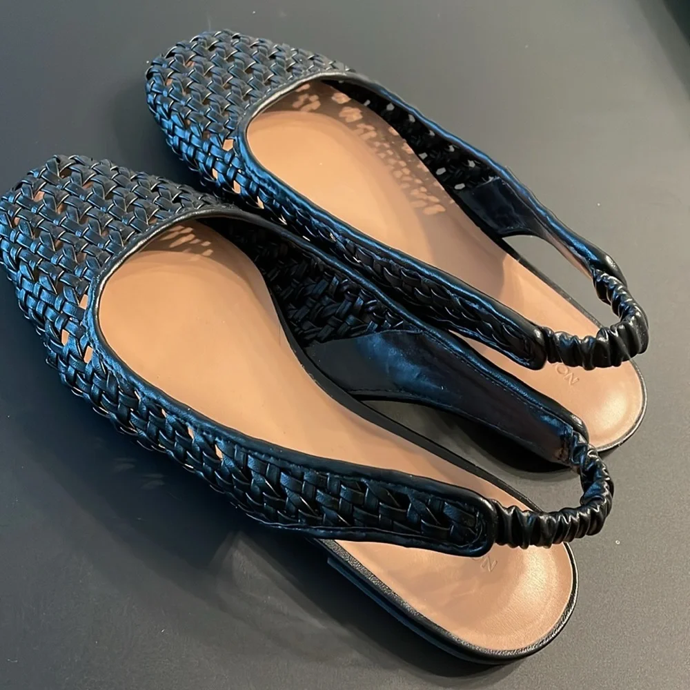 Nordstrom Arabella Slingbacks Woven Flats Size 10M Black Square Toe - Picture 3 of 10